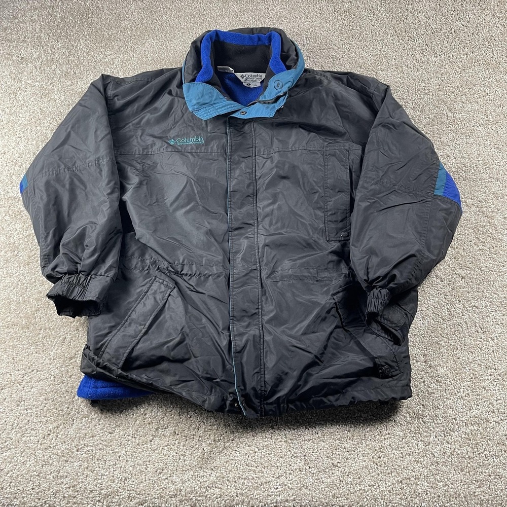 Vintage Columbia Jacket Mens Large Black Nylon Fleece‎ Lined Parka Ski 90s